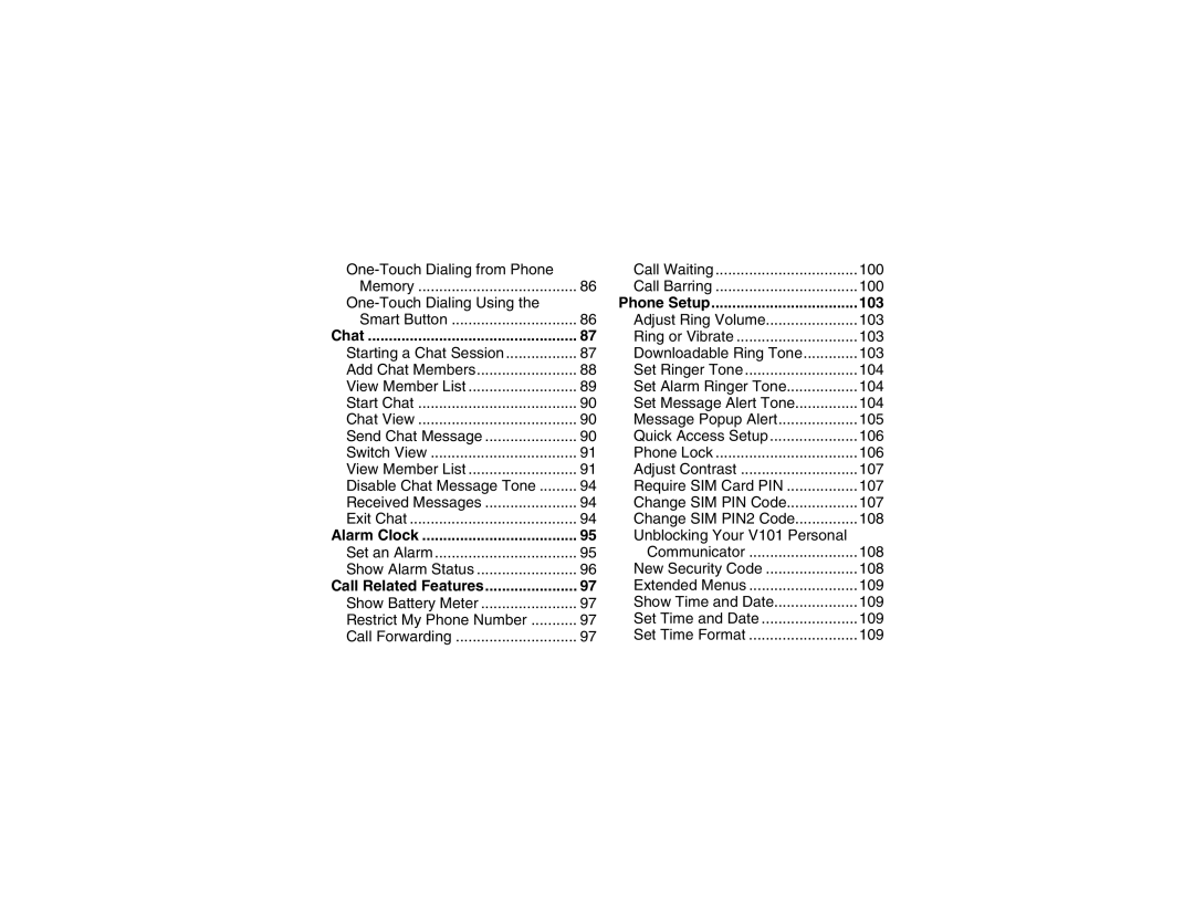 Motorola V101 manual Phone Setup 103 