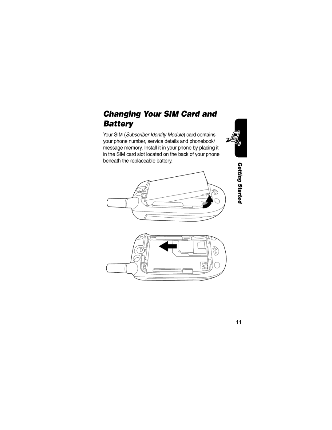 Motorola V170 manual Changing Your SIM Card and Battery 