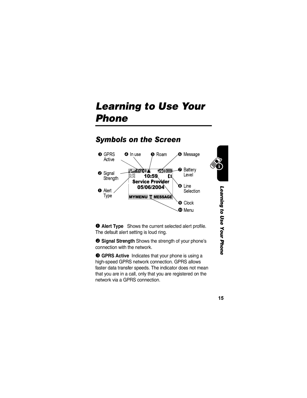 Motorola V170 manual Learning to Use Your Phone, Symbols on the Screen 