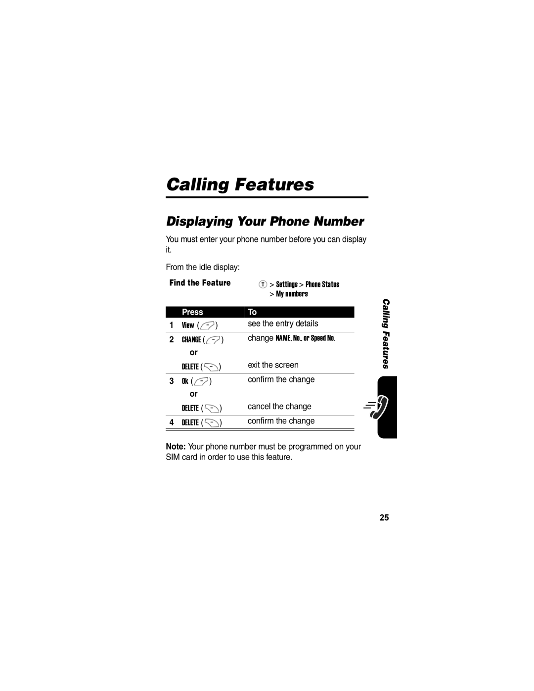 Motorola V170 manual Calling Features, Displaying Your Phone Number 