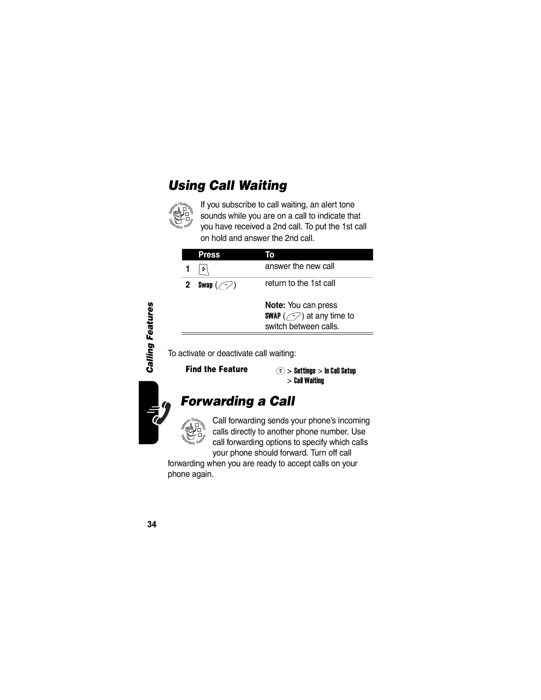 Motorola V170 manual Using Call Waiting, Forwarding a Call 