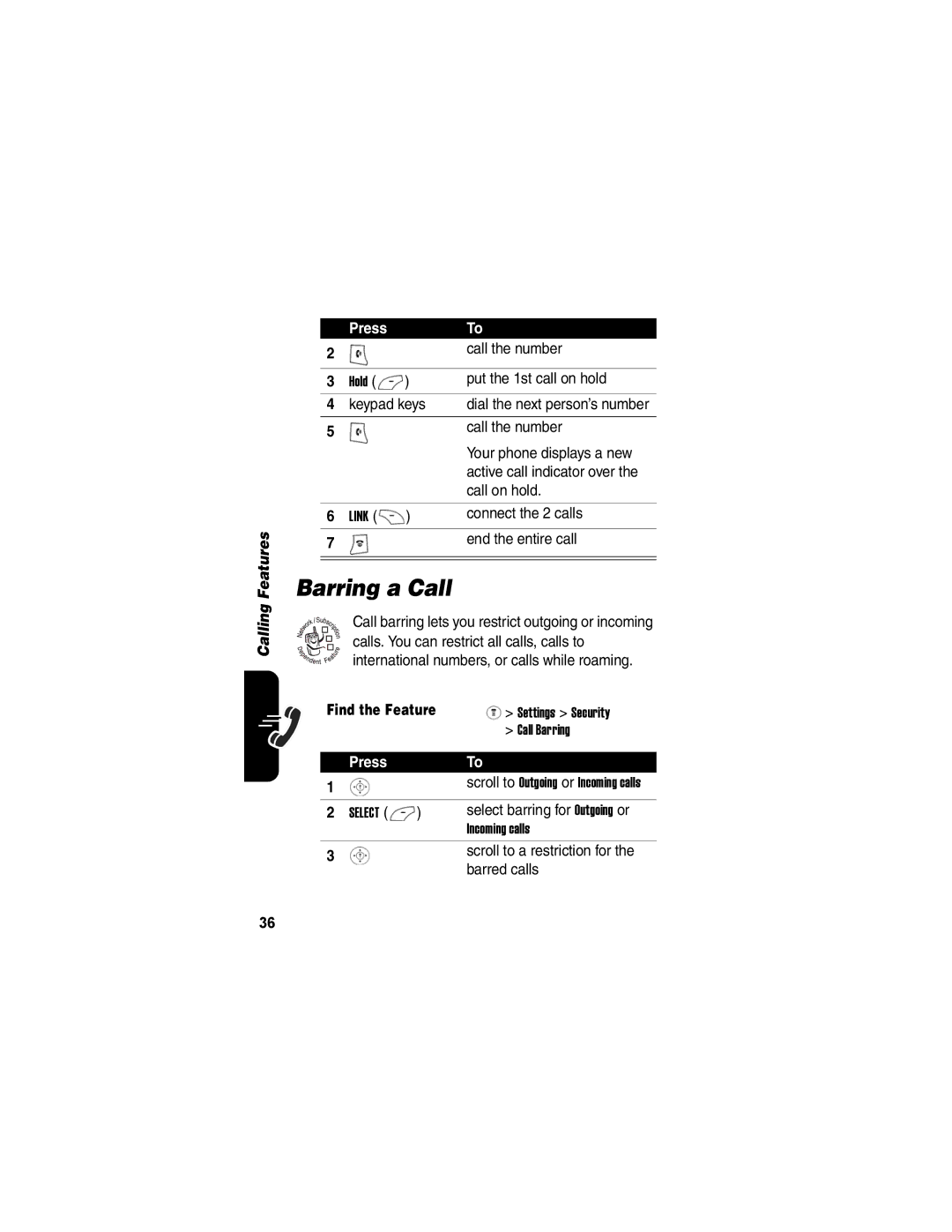 Motorola V170 manual Barring a Call 