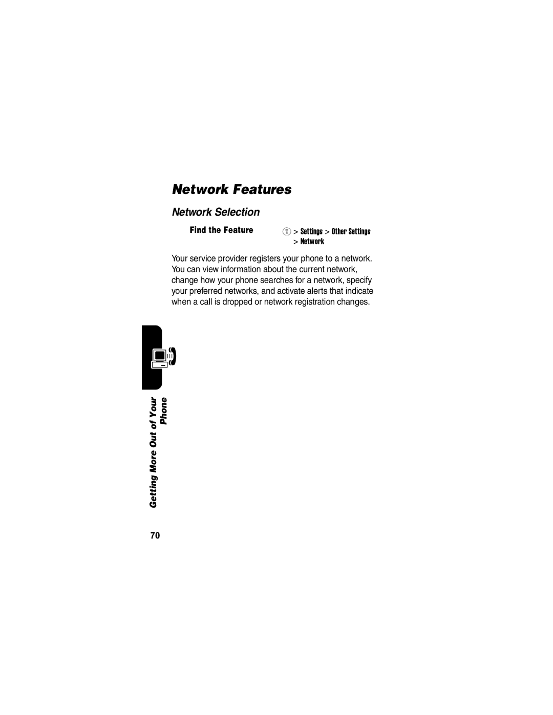 Motorola V170 manual Network Features, Network Selection 