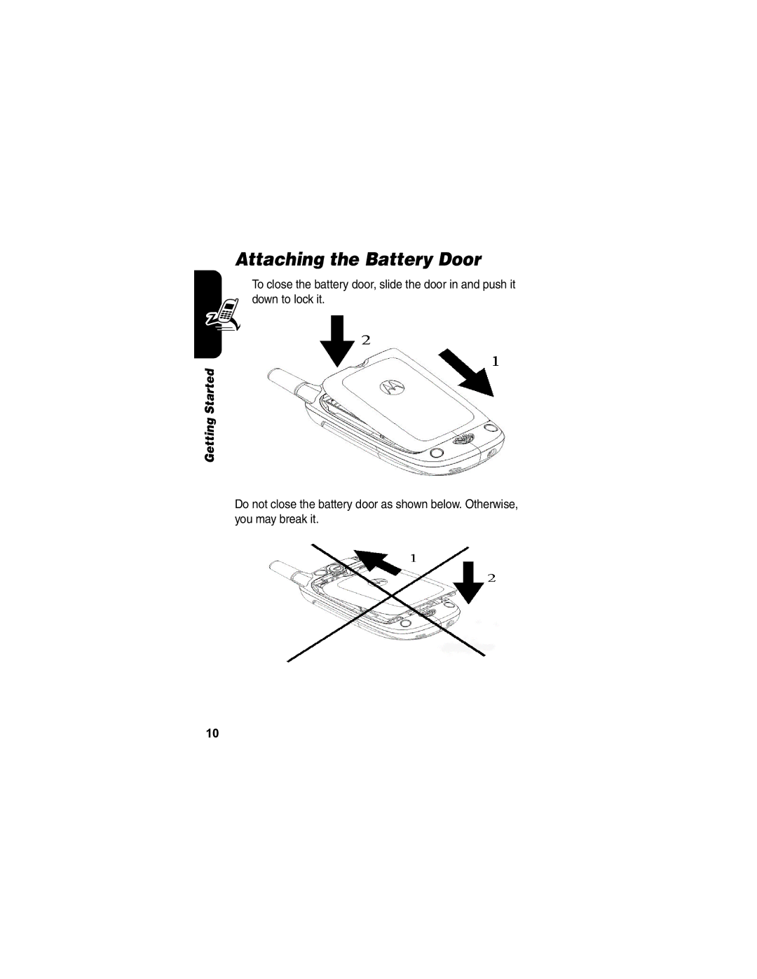 Motorola V171 manual Attaching the Battery Door 