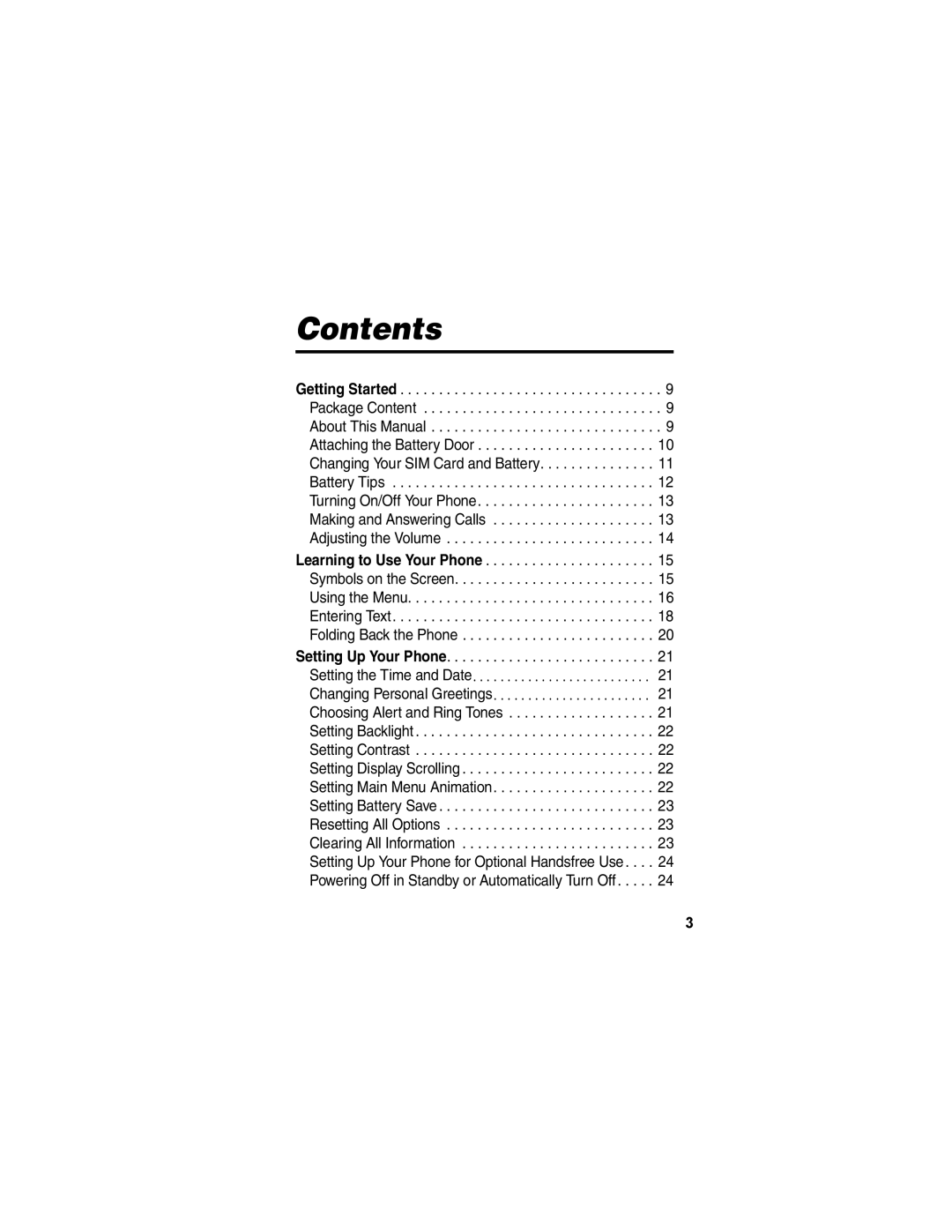 Motorola V171 manual Contents 