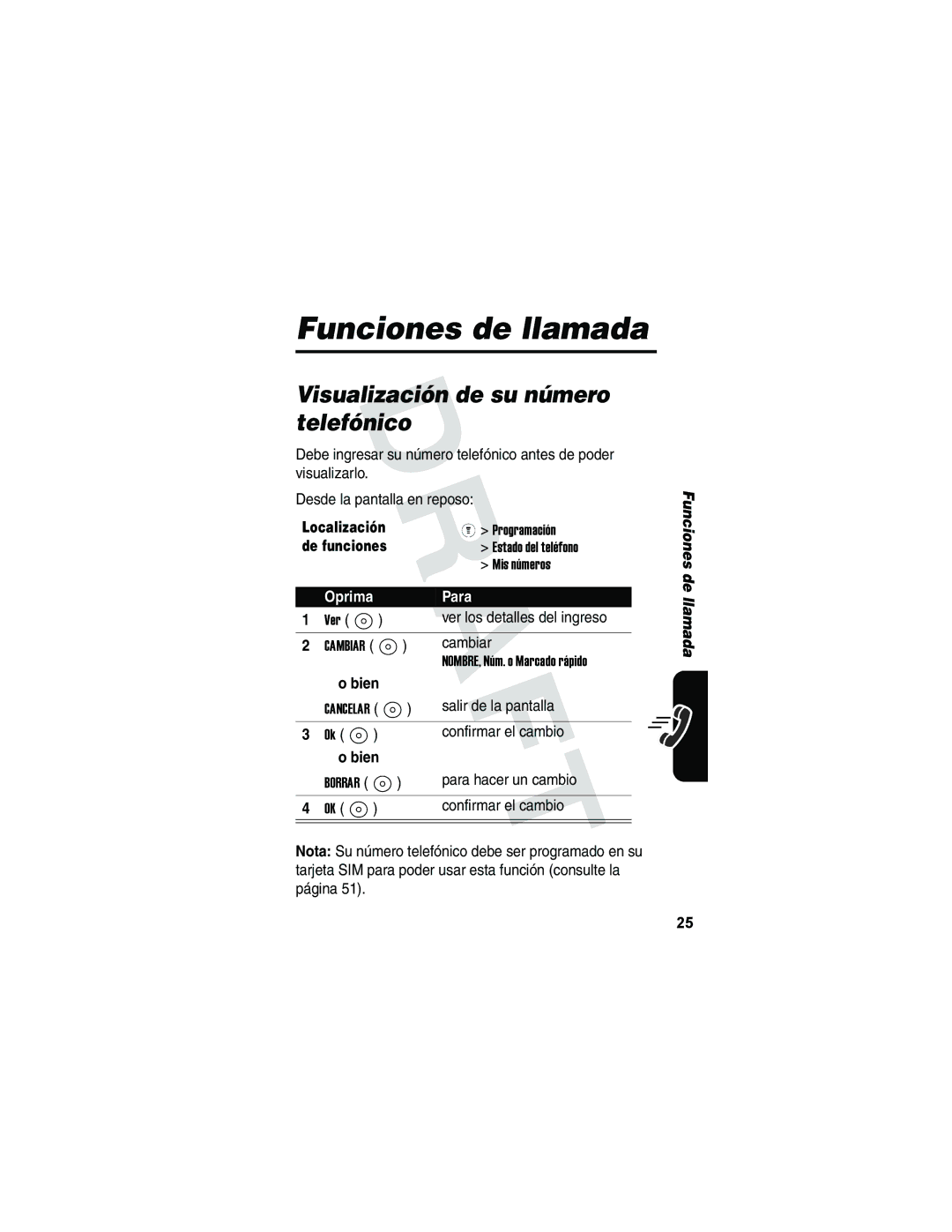 Motorola V173 manual Funciones de llamada, Visualización de su número telefónico 