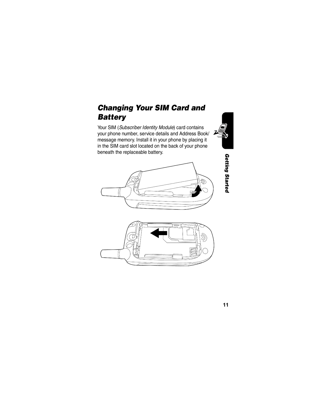 Motorola V173 manual Changing Your SIM Card and Battery, SIM card slot located on the back of your phone 