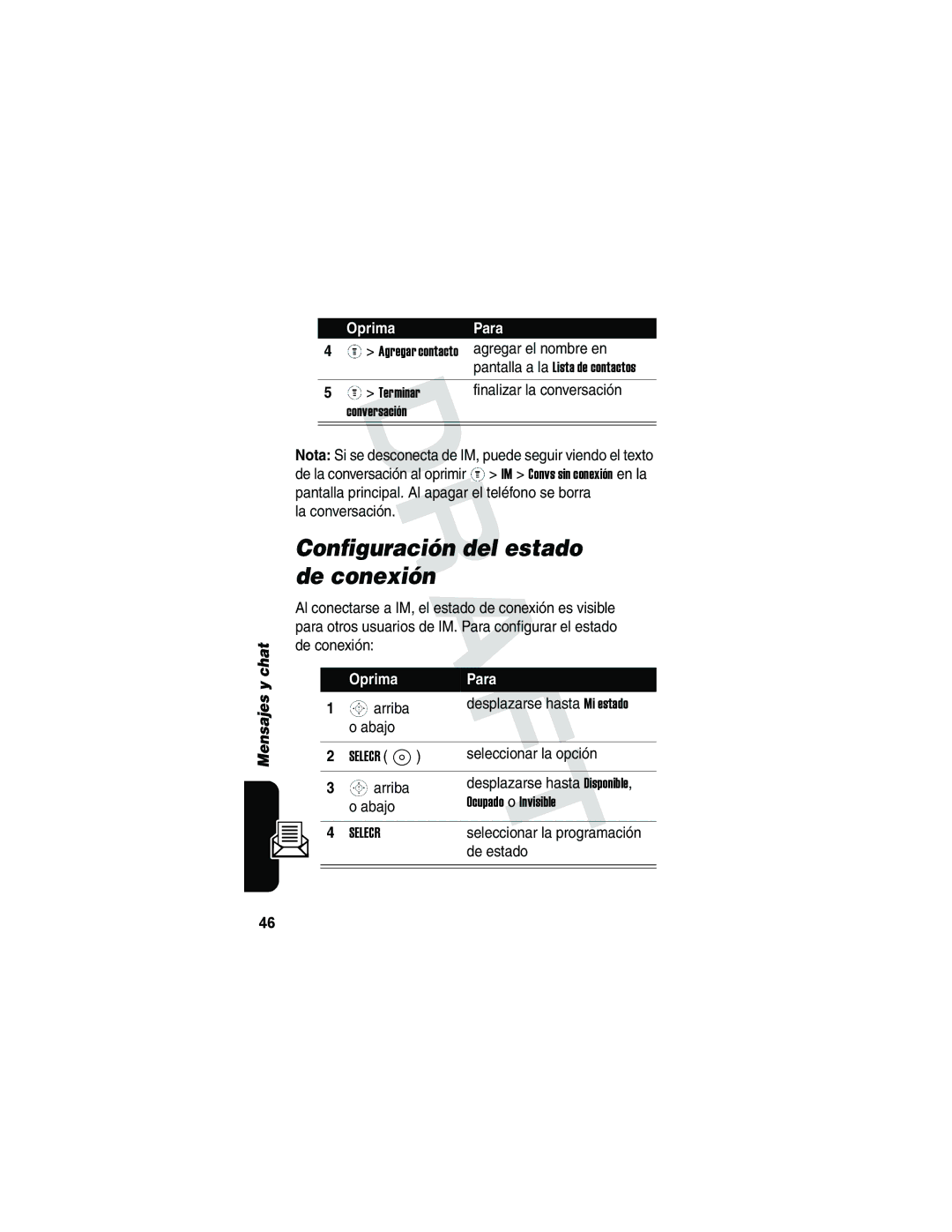 Motorola V173 manual Configuración del estado de conexión 