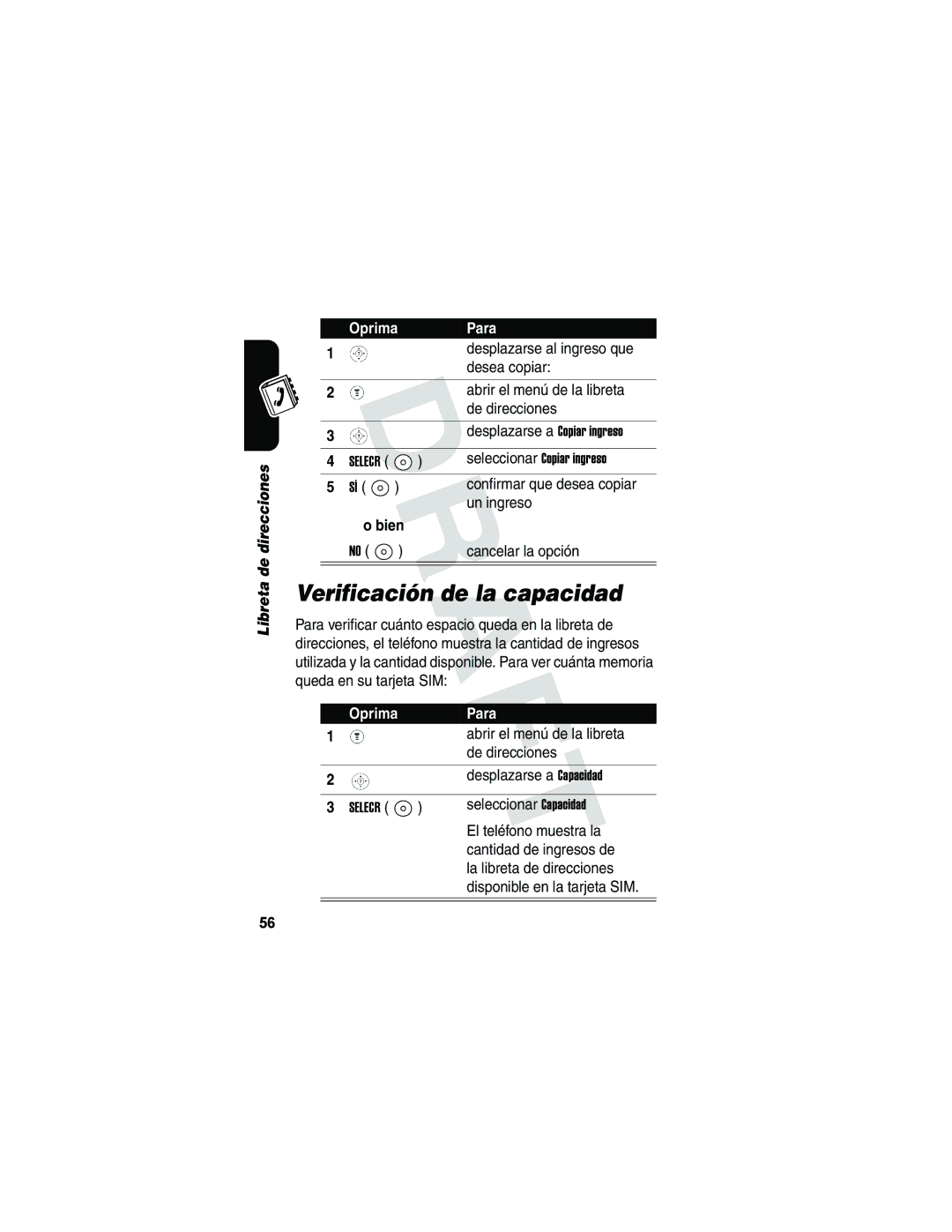 Motorola V173 manual Verificación de la capacidad 