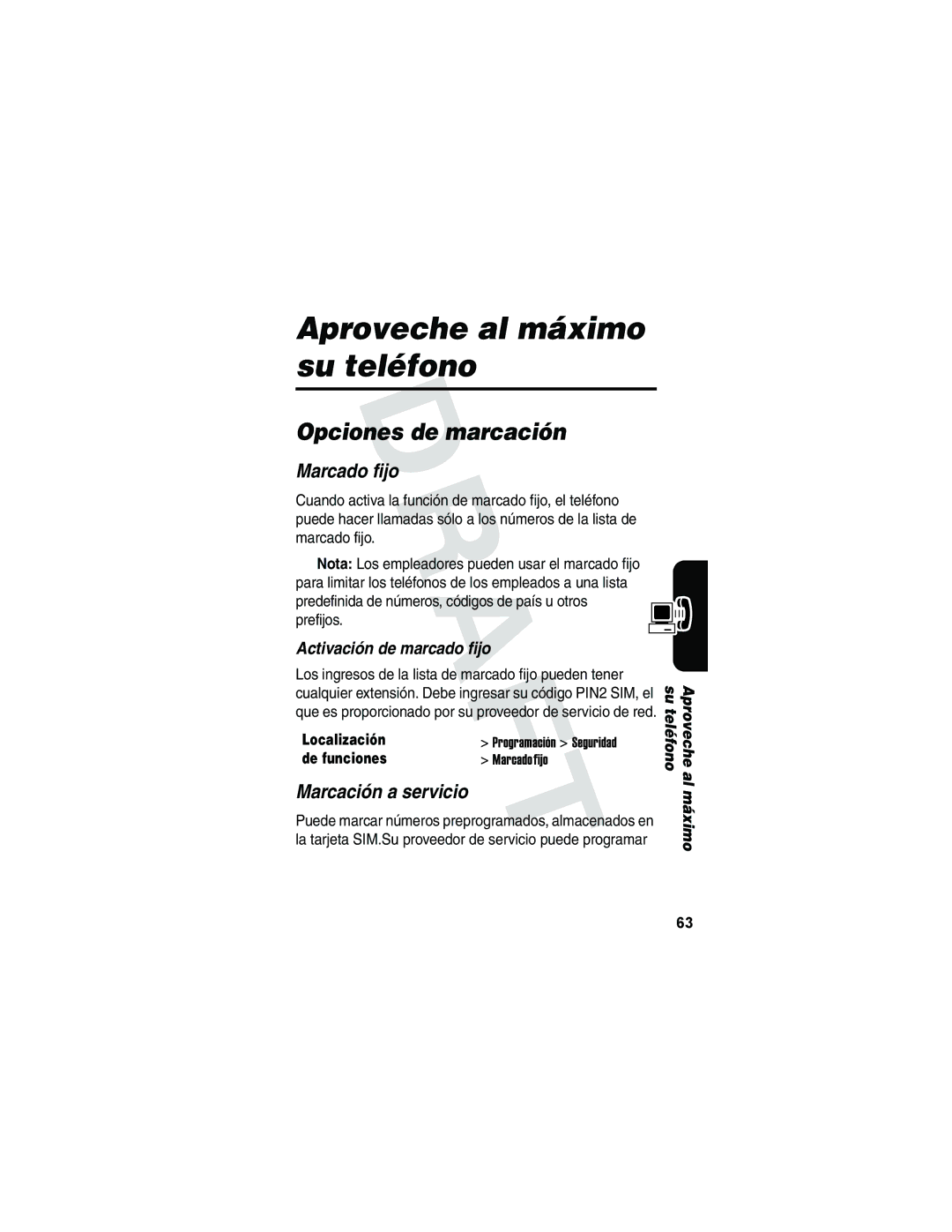 Motorola V173 manual Aproveche al máximo su teléfono, Opciones de marcación, Marcado fijo, Marcación a servicio 