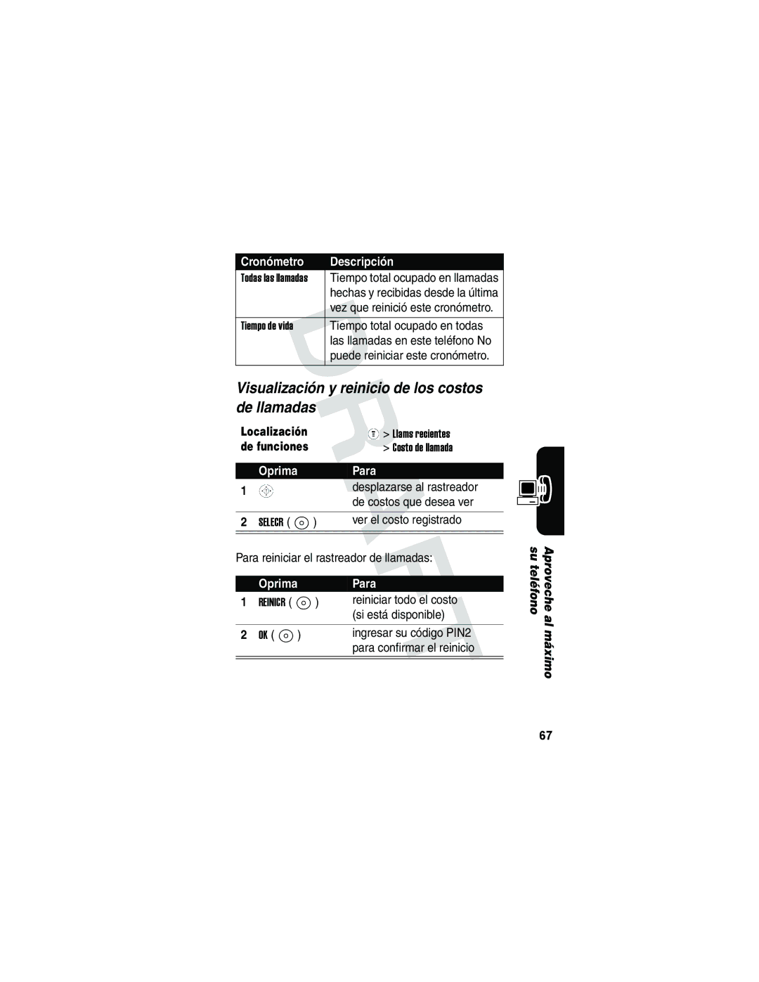 Motorola V173 manual Visualización y reinicio de los costos de llamadas 