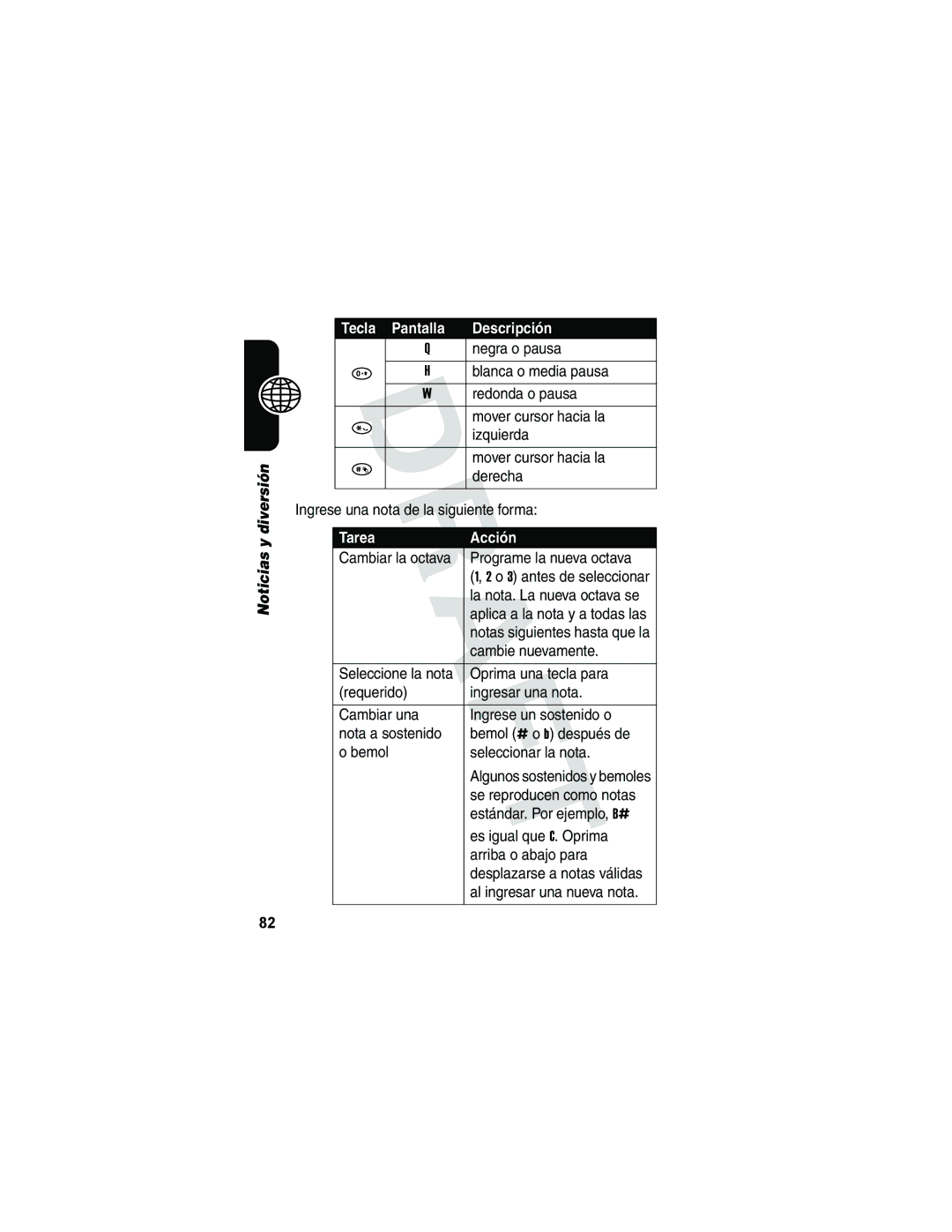 Motorola V173 manual Tarea Acción 