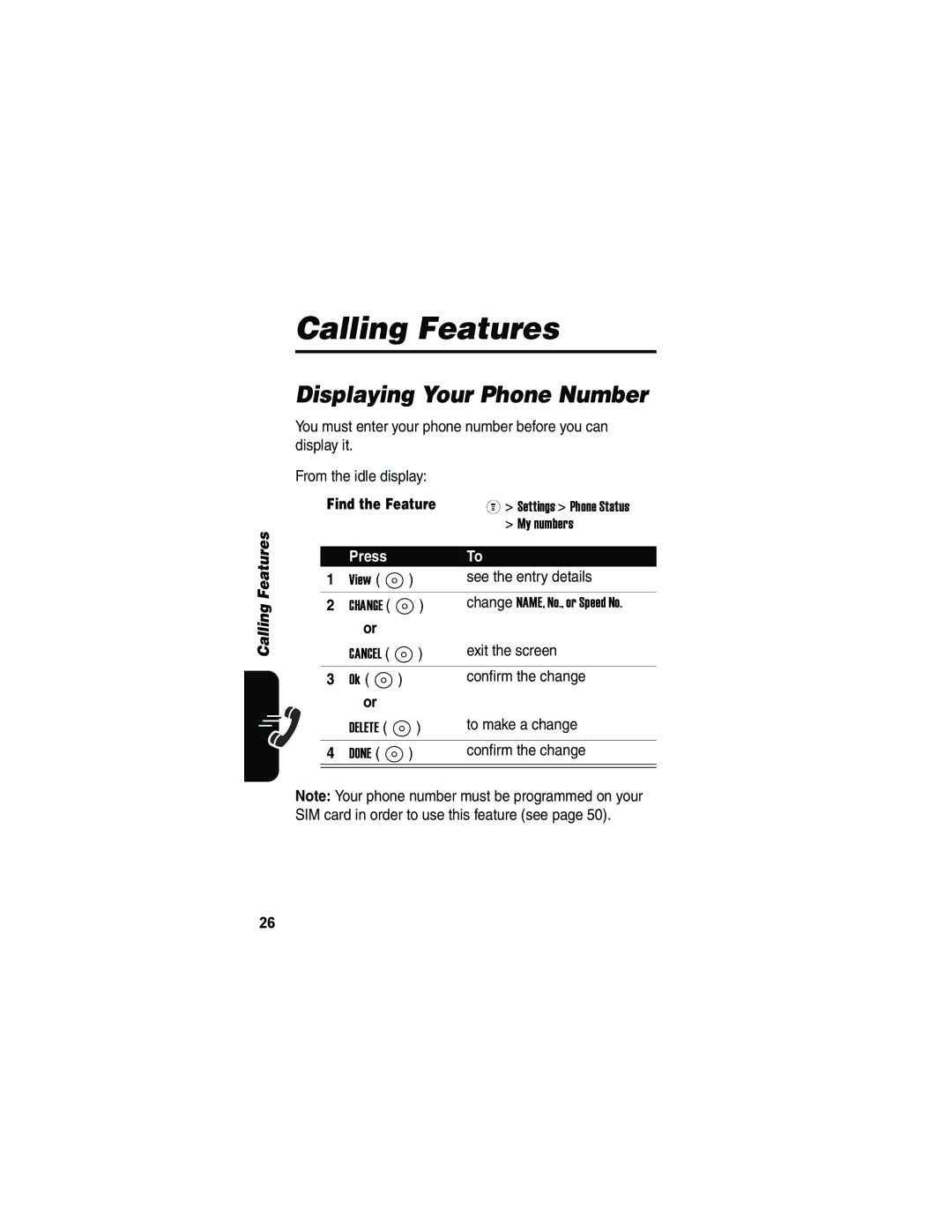 Motorola V173 manual Calling Features, Displaying Your Phone Number 