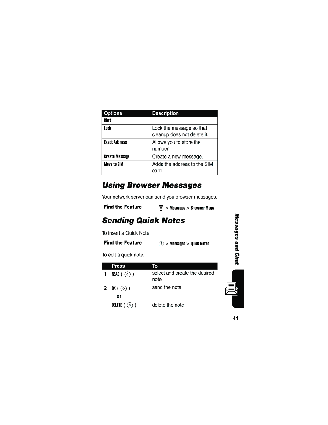 Motorola V173 manual Using Browser Messages, Sending Quick Notes 