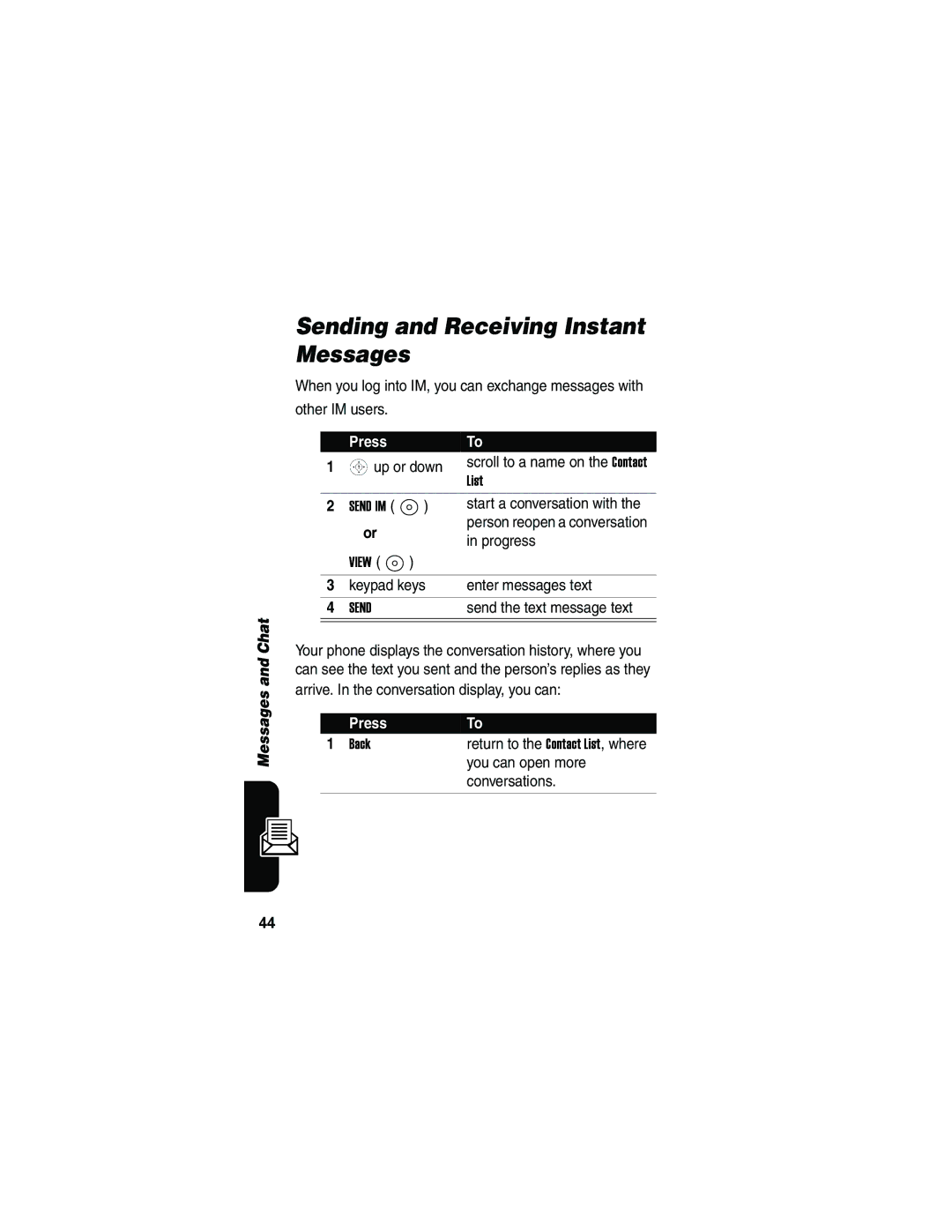 Motorola V173 manual Sending and Receiving Instant Messages 