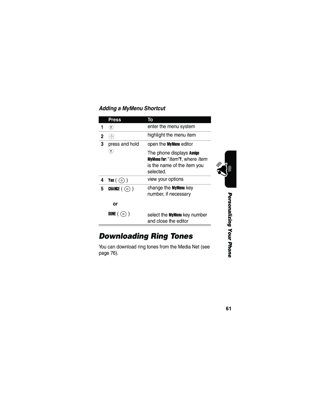 Motorola V173 manual Downloading Ring Tones 