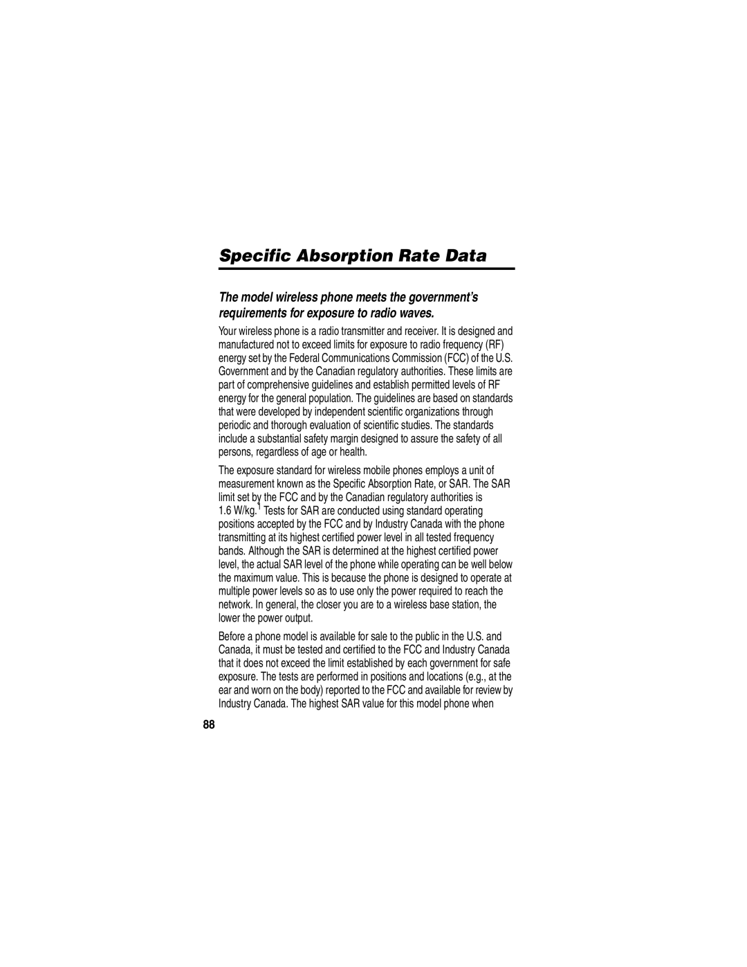 Motorola V173 manual Specific Absorption Rate Data 