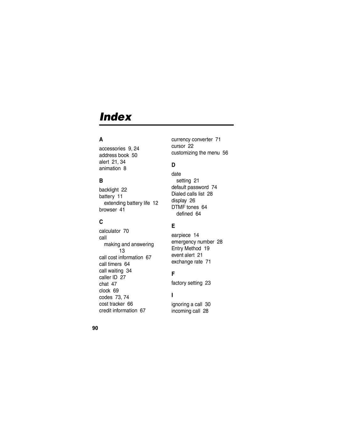 Motorola V173 manual Index 