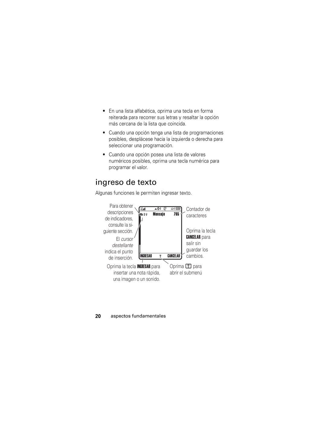 Motorola V176 manual Ingreso de texto, Algunas funciones le permiten ingresar texto Para obtener 