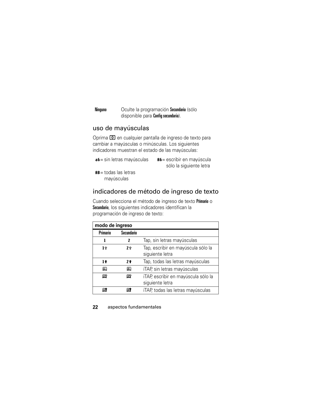 Motorola V176 manual Uso de mayúsculas, Indicadores de método de ingreso de texto, Modo de ingreso 