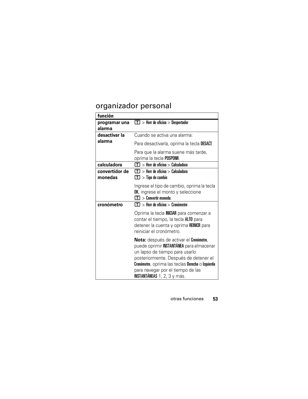 Motorola V176 manual Organizador personal 