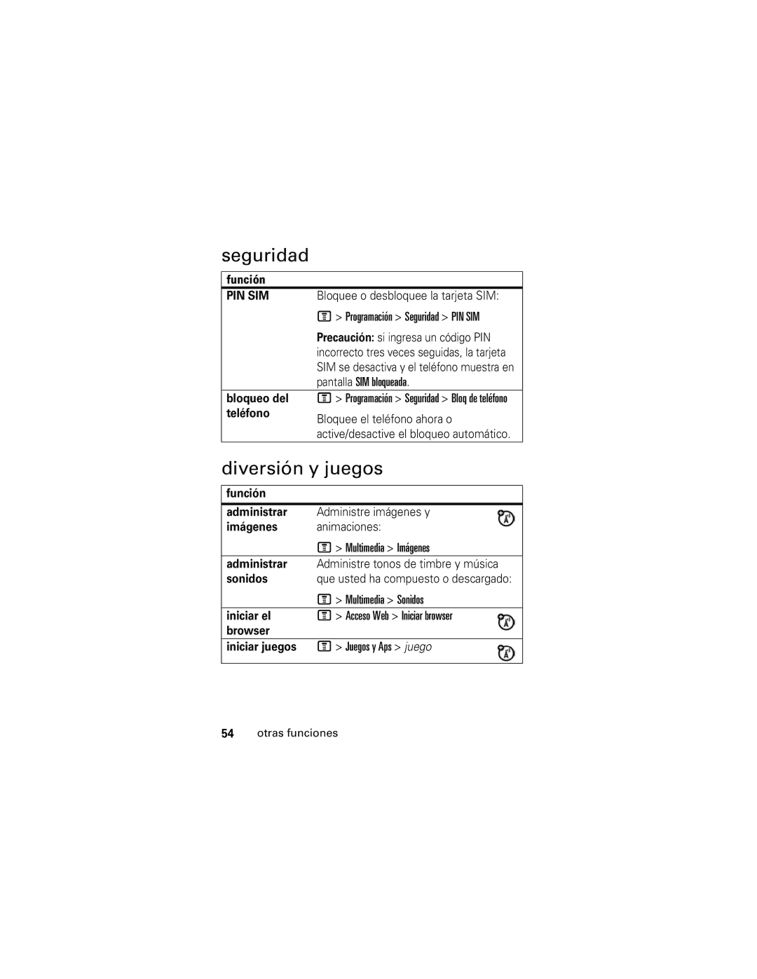 Motorola V176 manual Seguridad, Diversión y juegos 