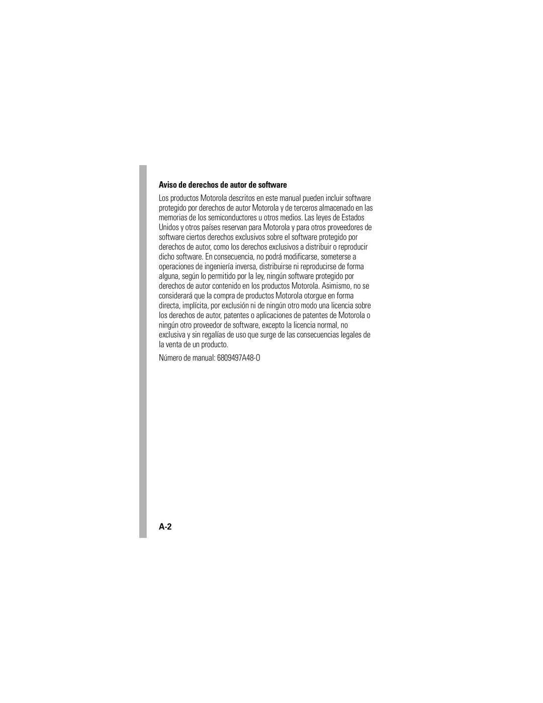 Motorola V176 Aviso de derechos de autor de software, Número de manual 6809497A48-O 