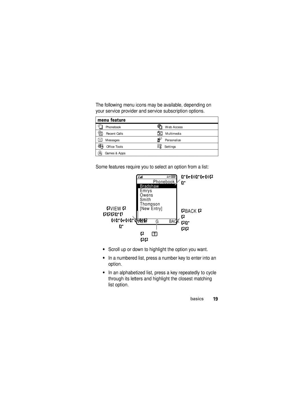 Motorola V176 manual Menu feature 