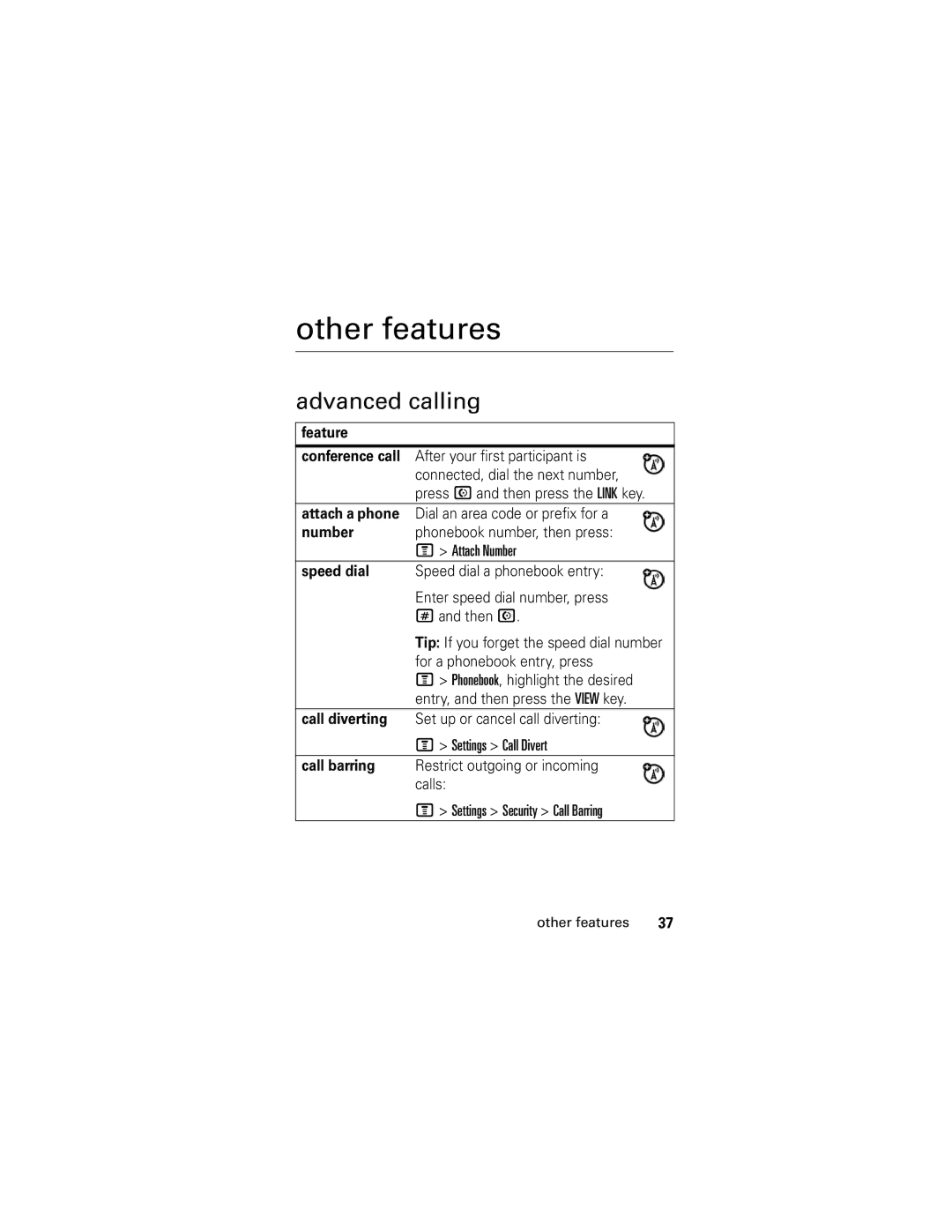 Motorola V176 manual Other features, Advanced calling 