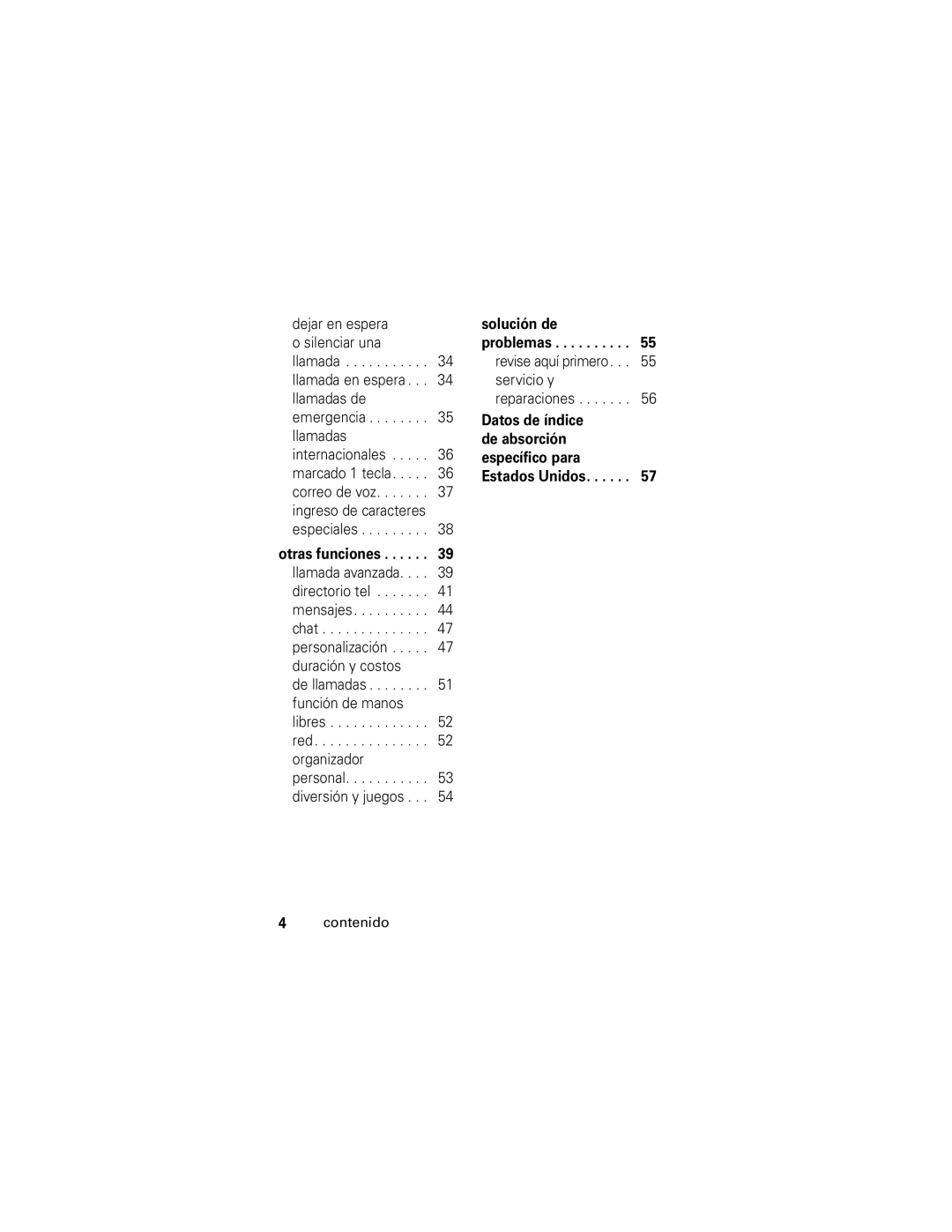 Motorola V176 manual Solución de, Datos de índice de absorción específico para Estados Unidos 