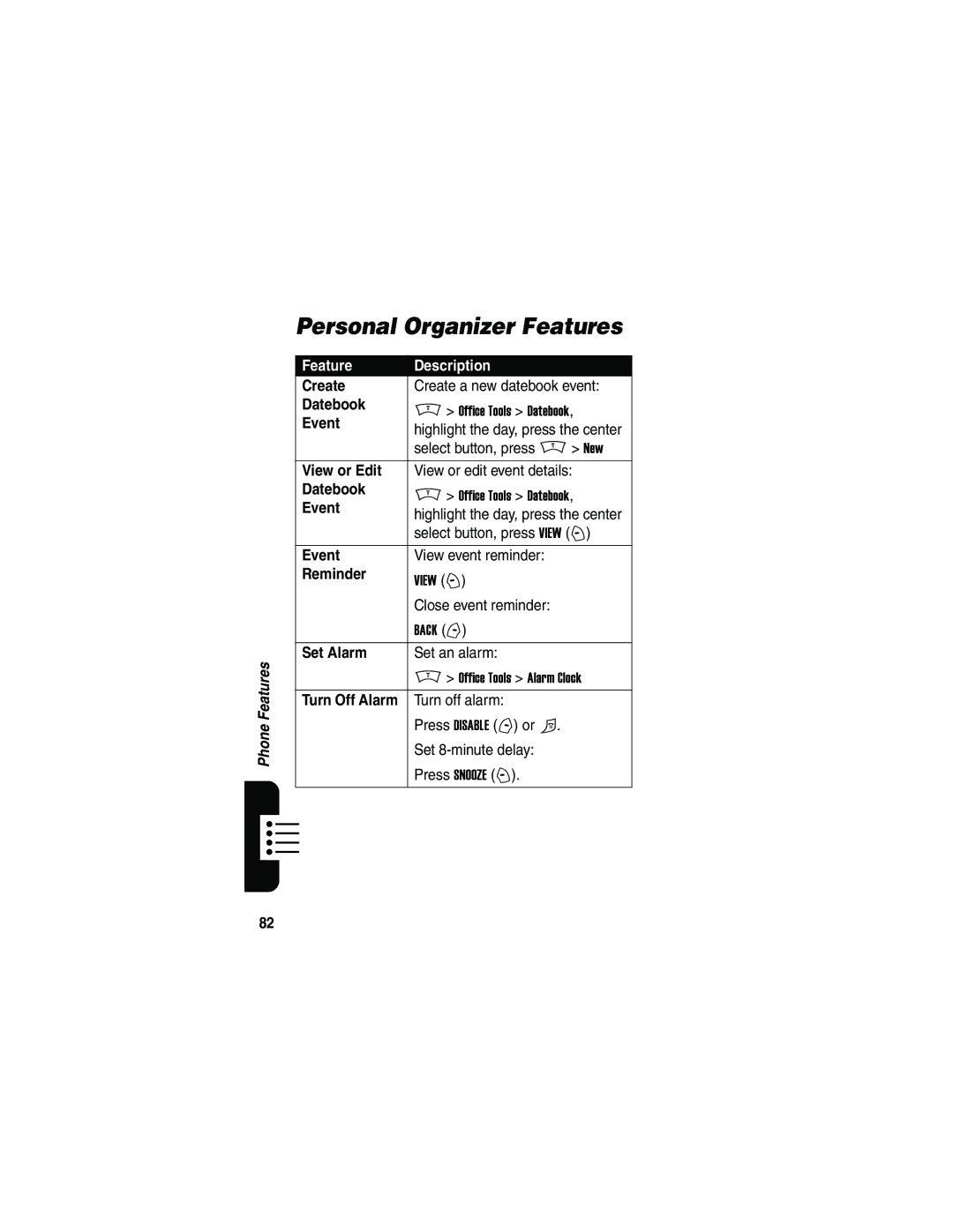 Motorola V180 manual Personal Organizer Features 