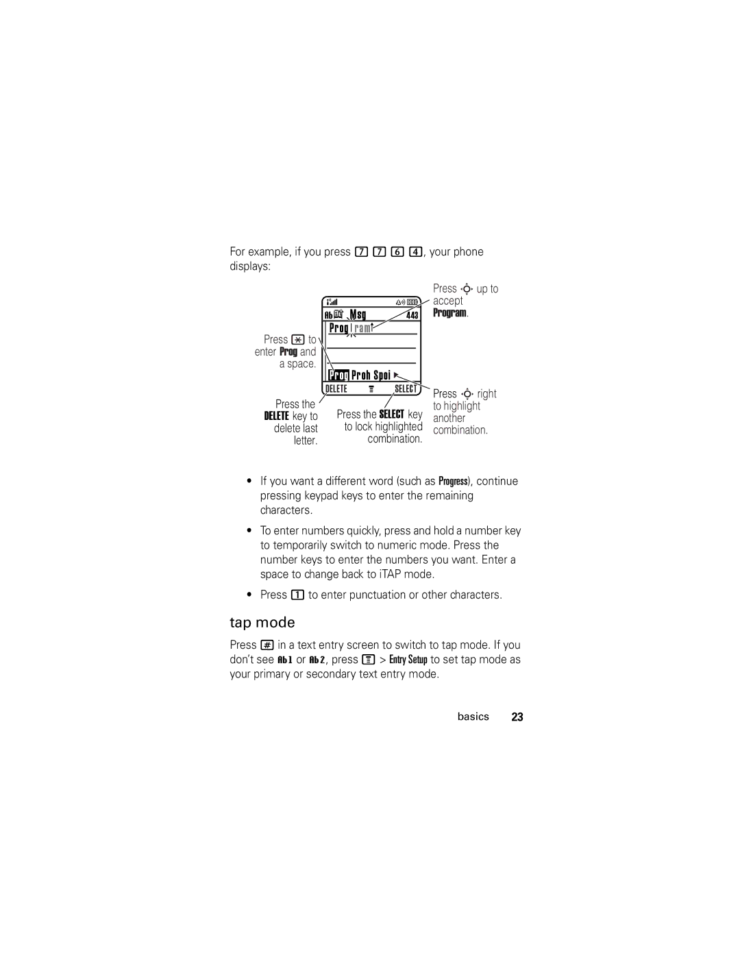 Motorola V186 manual Tap mode 