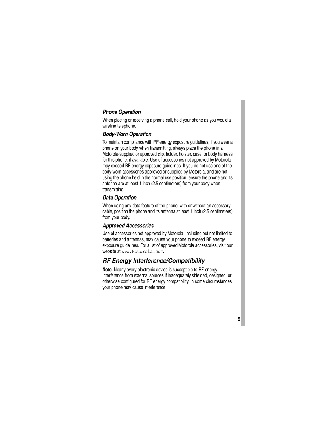 Motorola V186 manual RF Energy Interference/Compatibility, Body-Worn Operation 