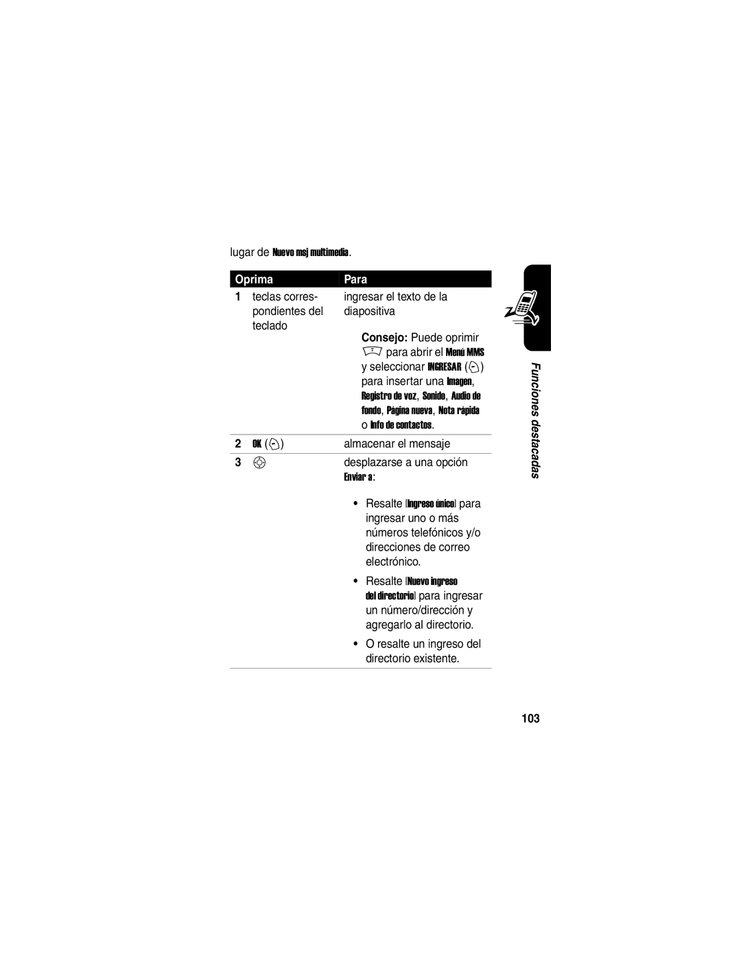 Motorola V188 manual OprimaPara, 103 