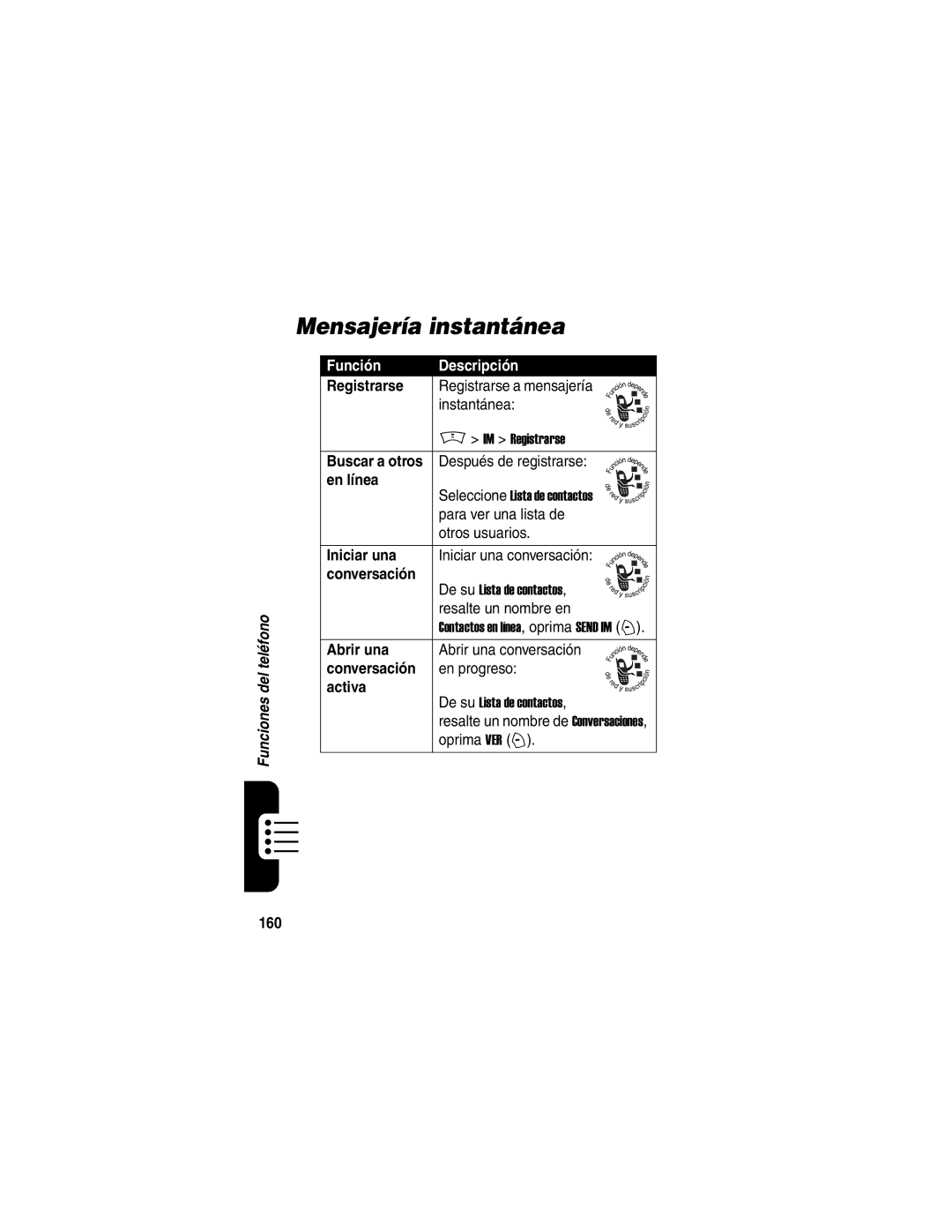 Motorola V188 manual Mensajería instantánea 