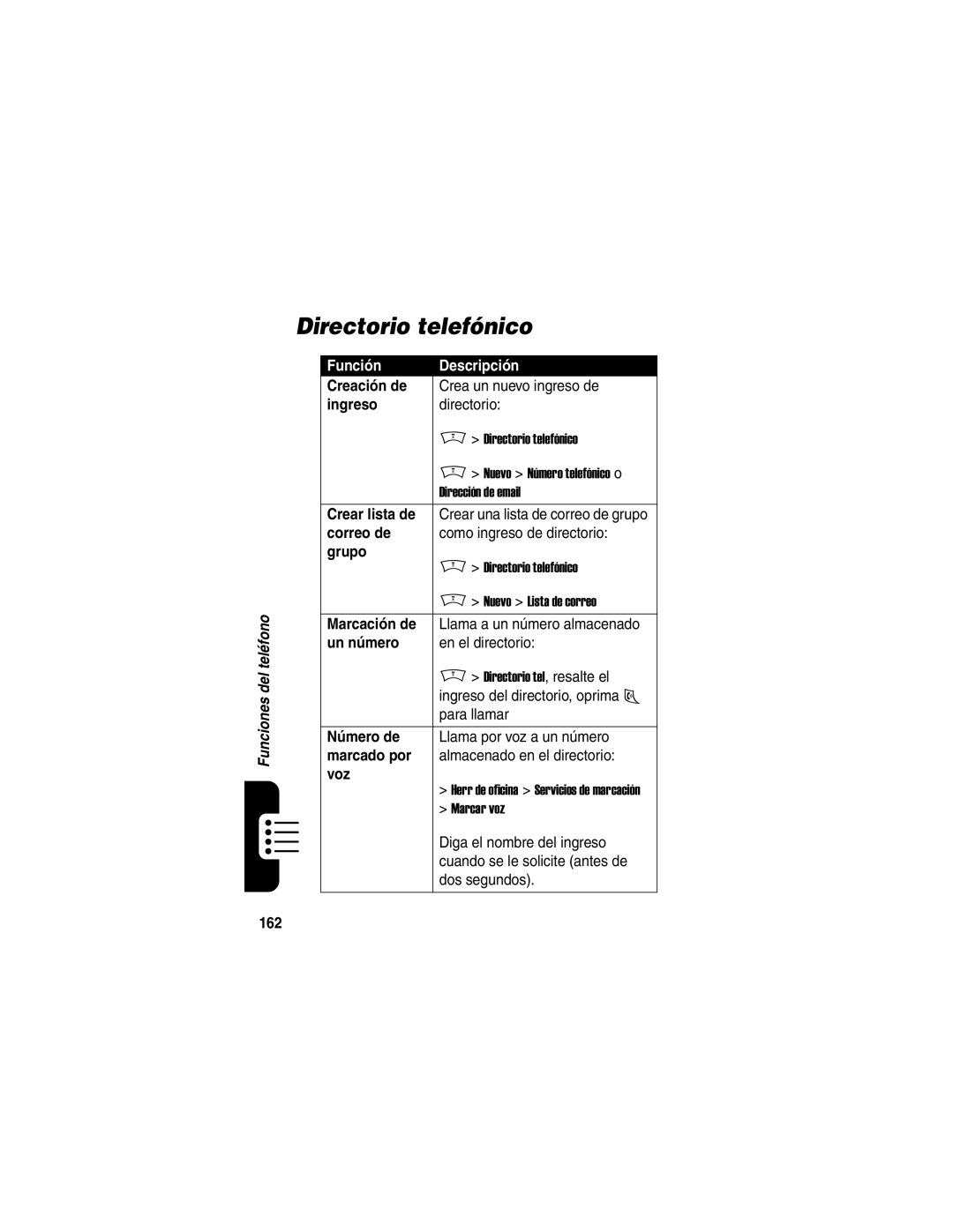 Motorola V188 manual Directorio telefónico 