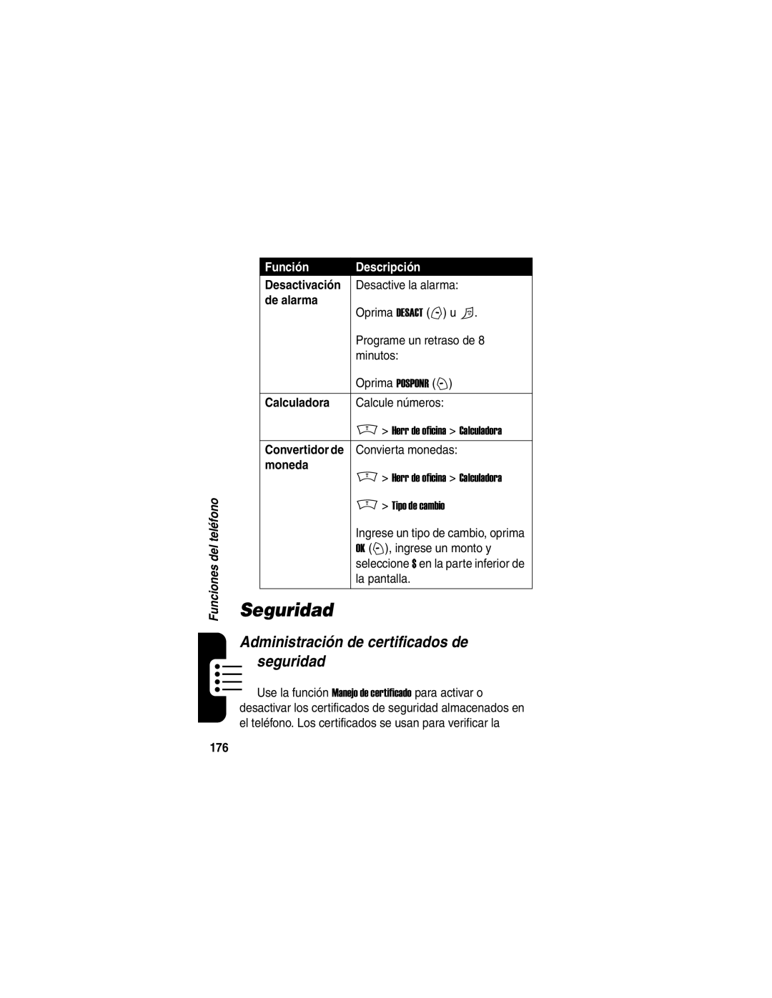 Motorola V188 manual Seguridad, Administración de certificados de seguridad 