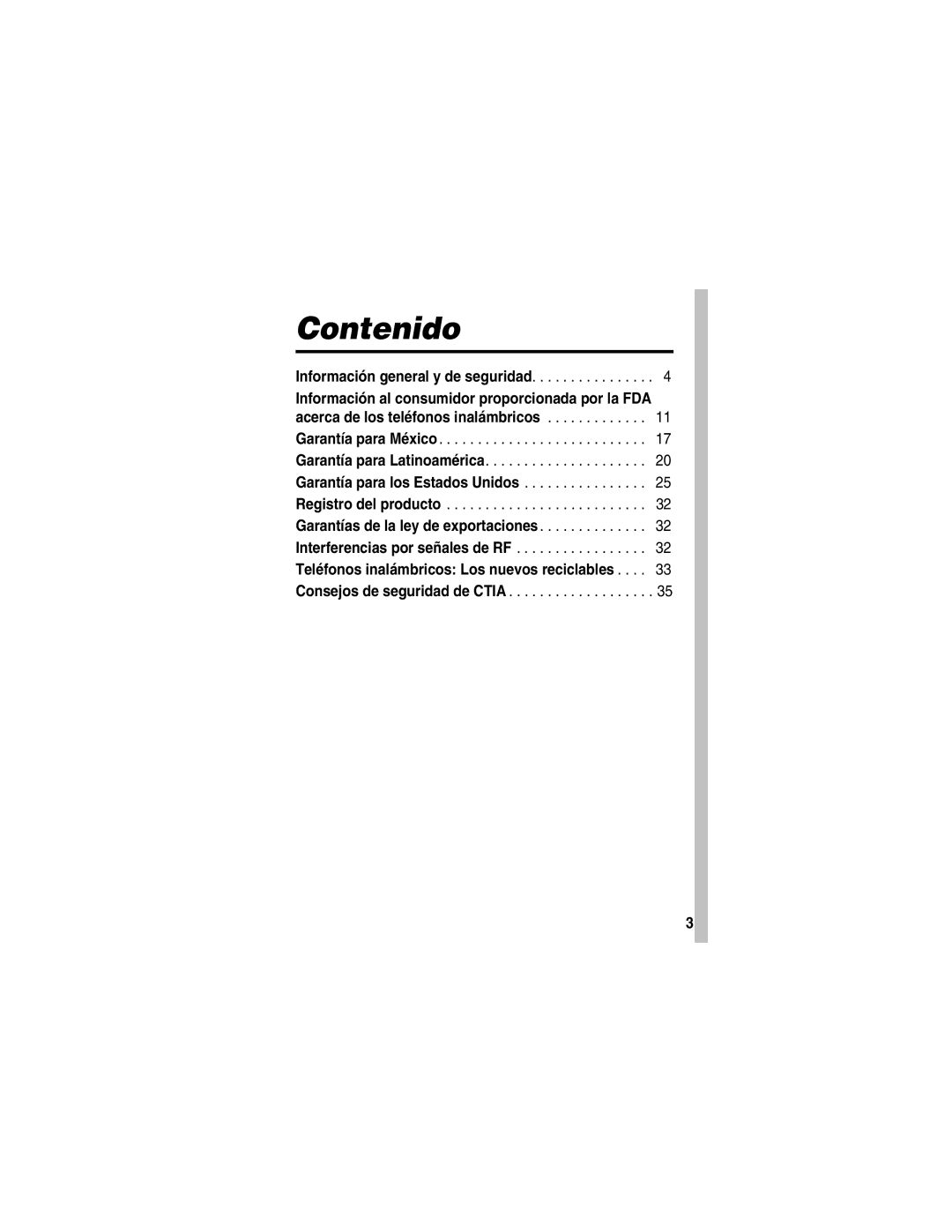 Motorola V188 manual Contenido, Información general y de seguridad 