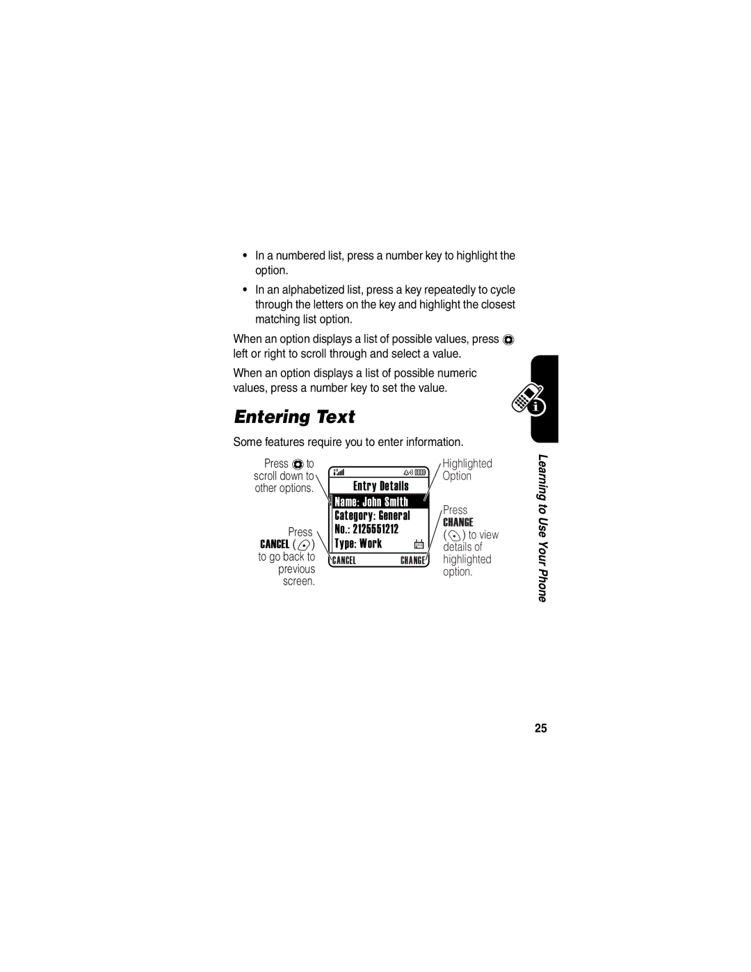 Motorola V188 manual Entering Text 