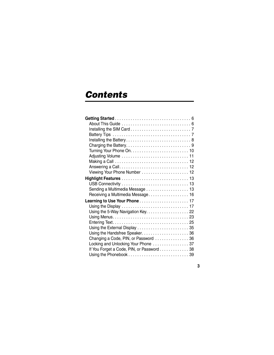 Motorola V188 manual Contents 