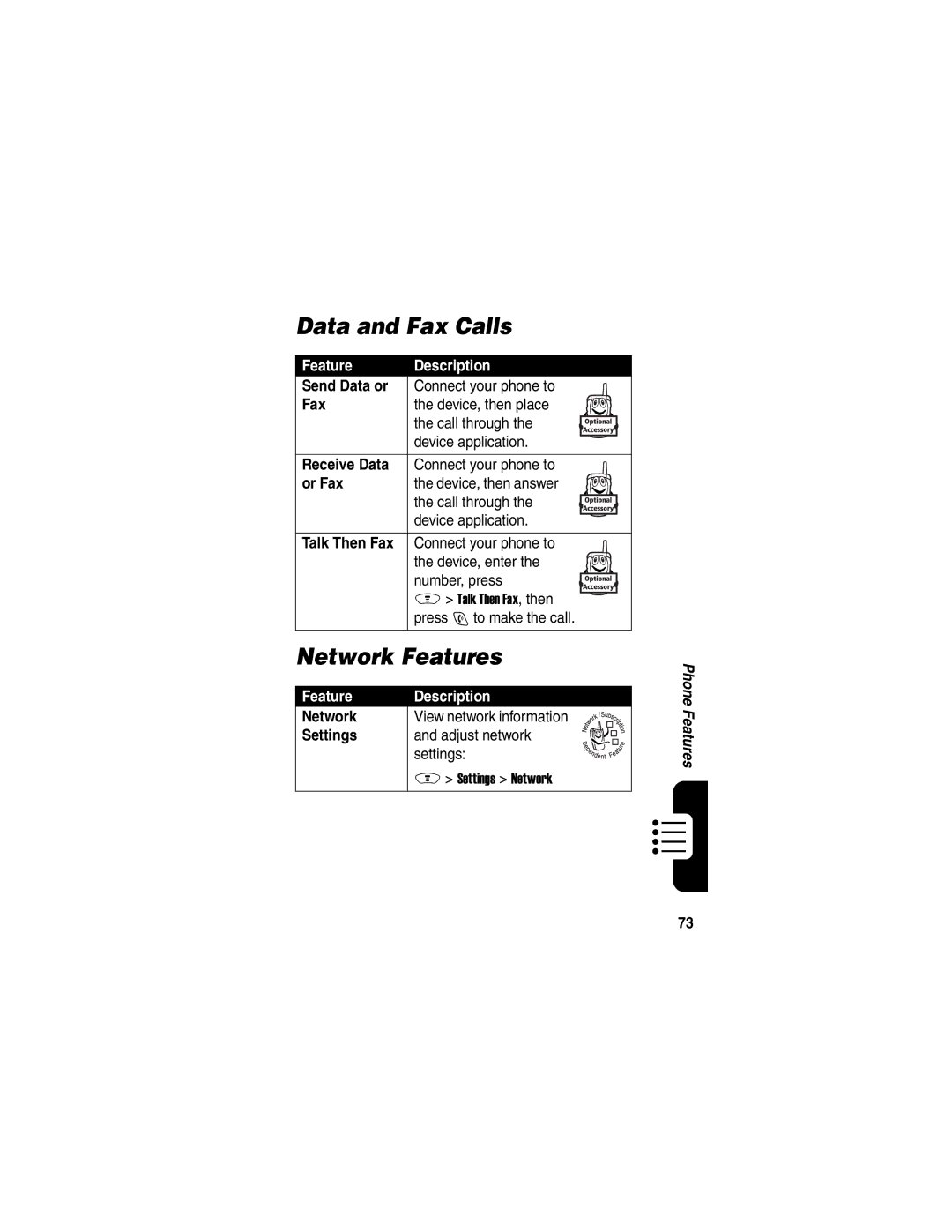 Motorola V188 manual Data and Fax Calls, Network Features 