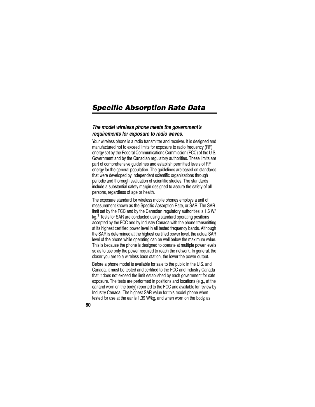 Motorola V188 manual Specific Absorption Rate Data 