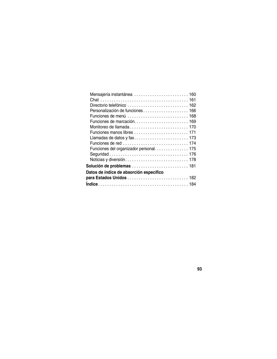 Motorola V188 manual Solución de problemas, Datos de índice de absorción específico 