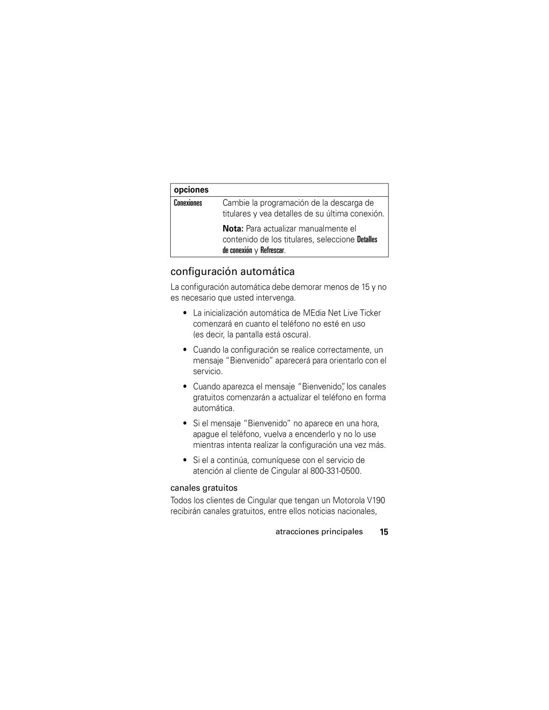 Motorola V190 manual Configuración automática, Canales gratuitos 