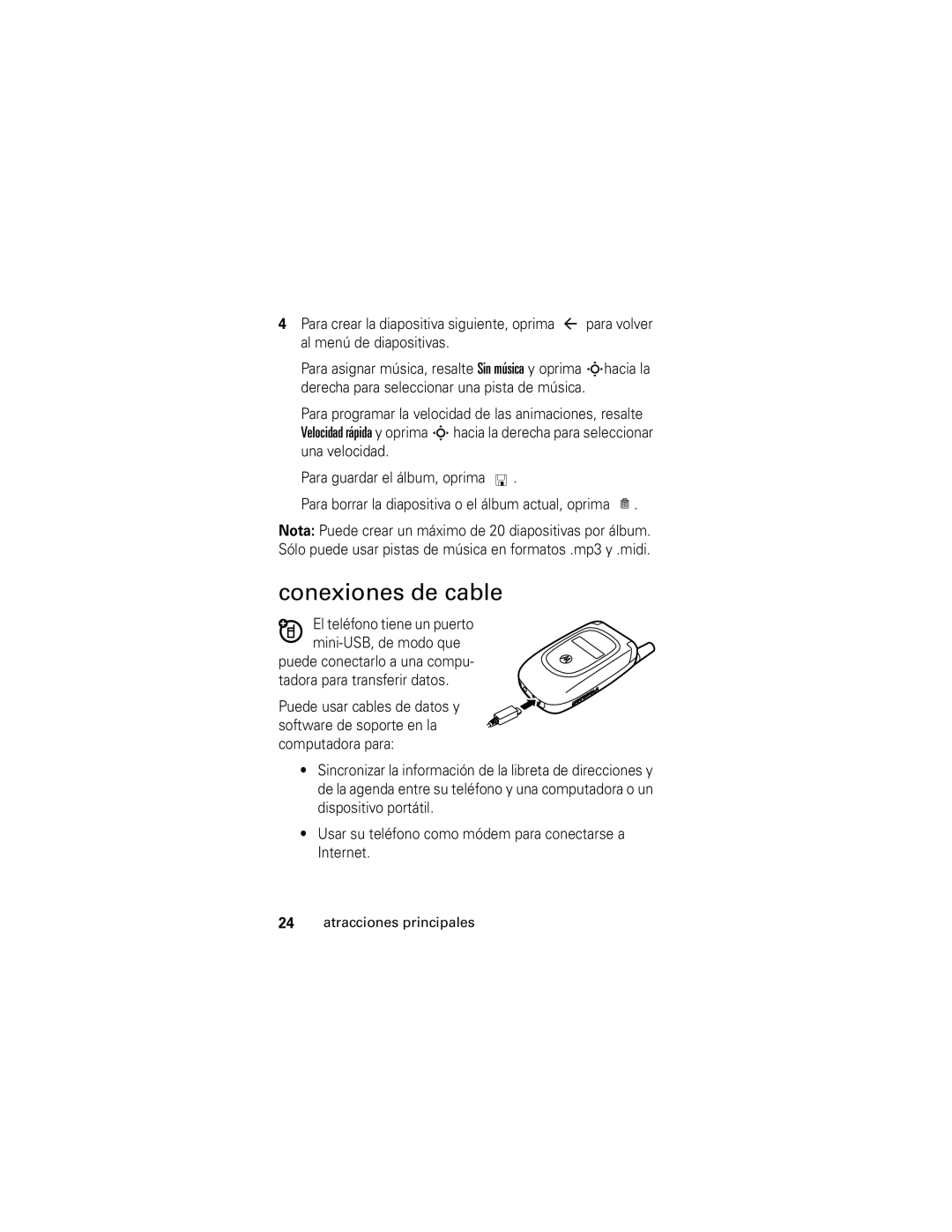 Motorola V190 manual Conexiones de cable 