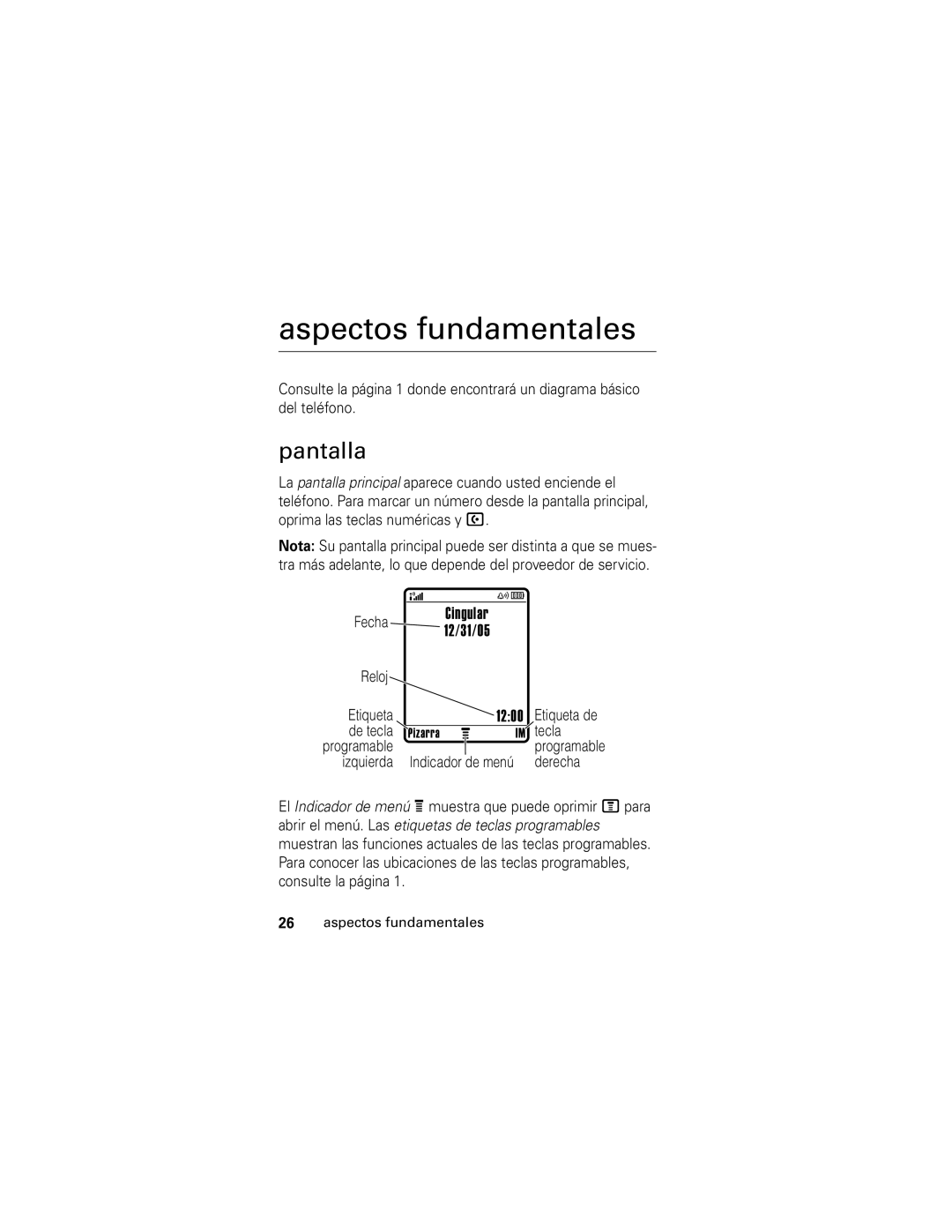 Motorola V190 manual Aspectos fundamentales, Pantalla 