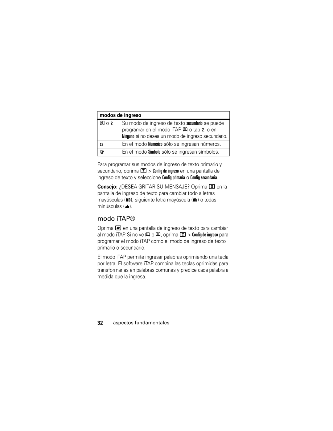 Motorola V190 manual Modo iTAP, En el modo Numérico sólo se ingresan números 