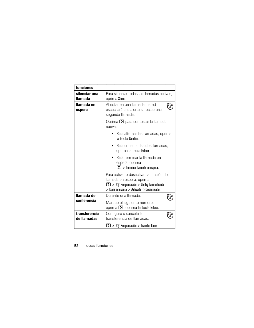 Motorola V190 manual Funciones Silenciar una, Llamada 