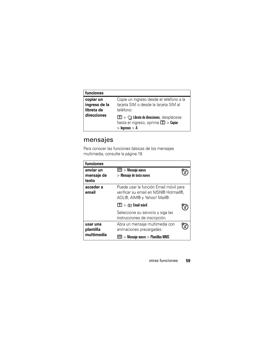 Motorola V190 manual Mensajes 