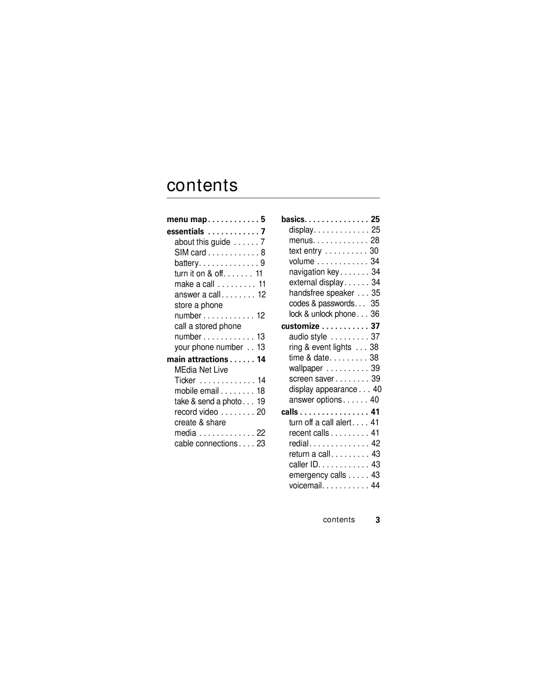 Motorola V190 manual Contents 